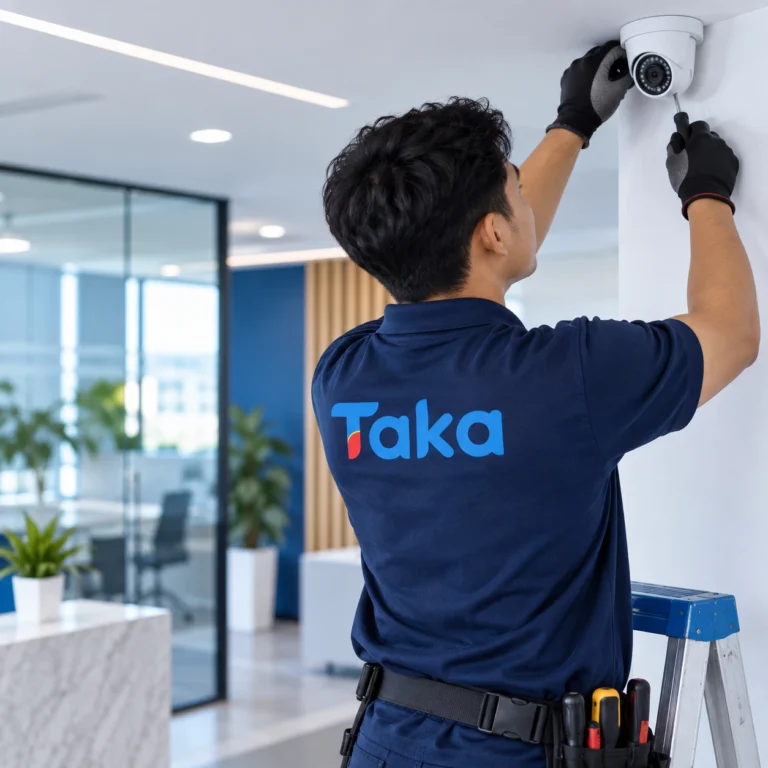 Teknisi memasang CCTV
